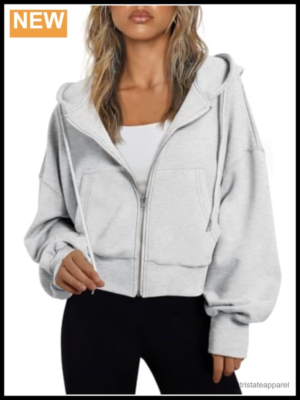 Zip Up Hoodie Cropped Jacket Polyester Cotton Casual Relaxed Fit